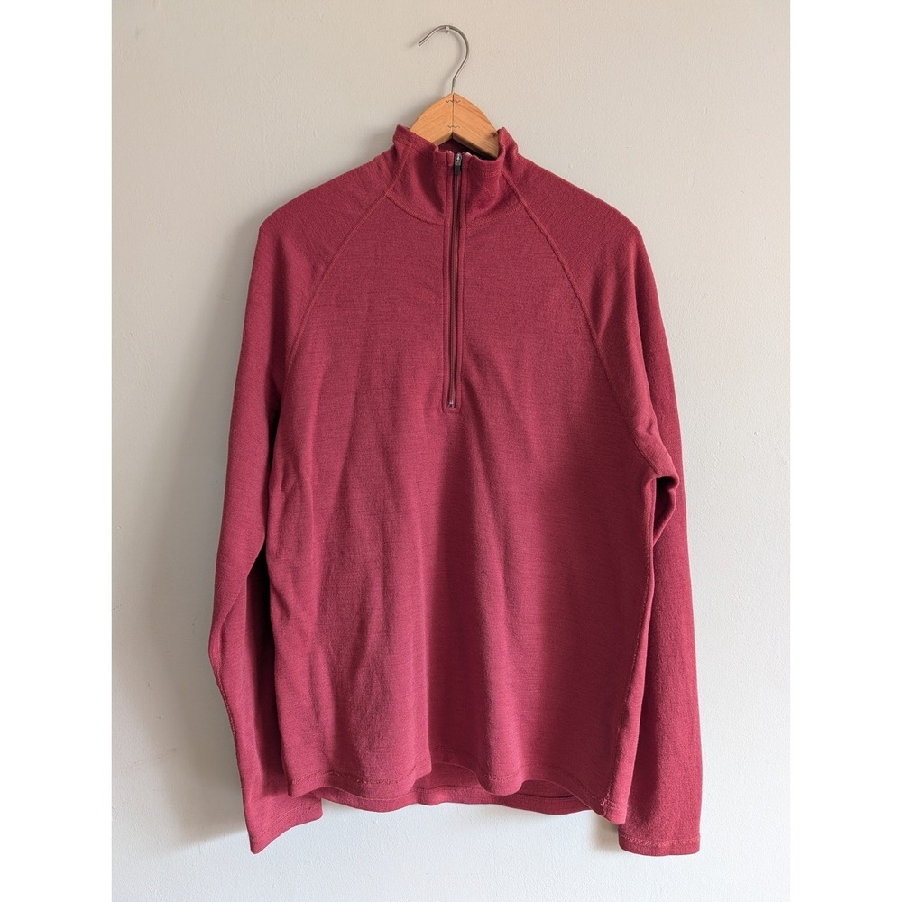 Ibex Quarter Zip Pullover Mens Large 100% Merino Wool Red Hiking Outdoor Camping